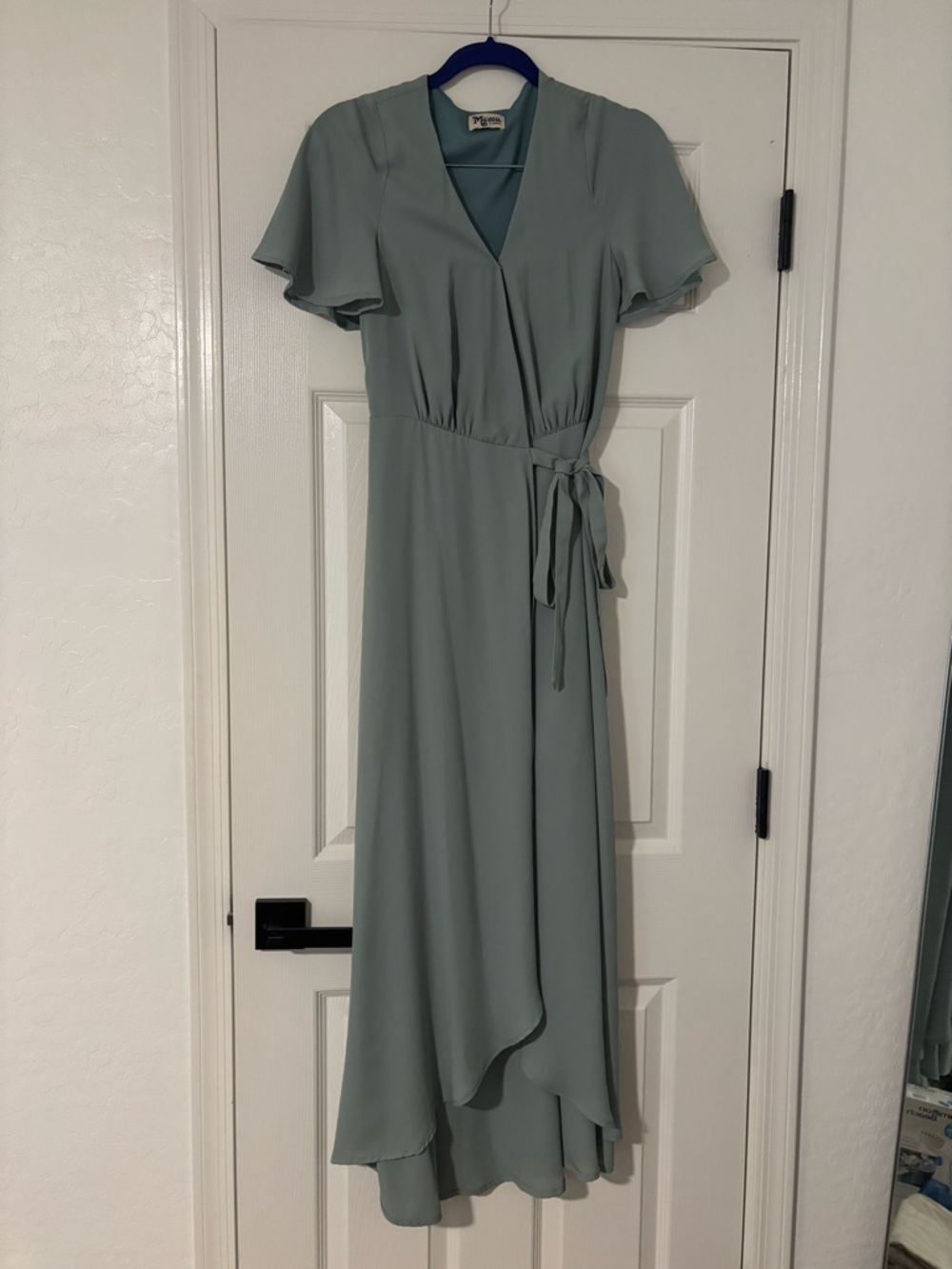 Show Me Your Mumu Sophia Wrap Maxi Dress in a sage green color Size XS